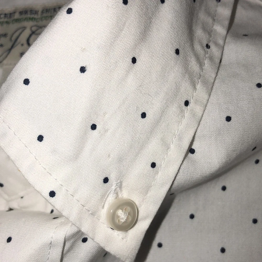 Jcrew Organic Cotton Mens Button Down Shirt  Polka Dot Black White Size XS